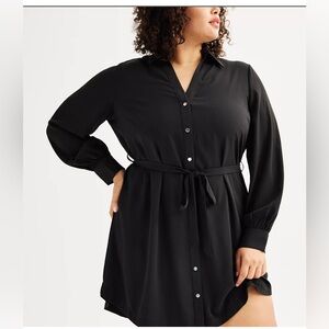 INTEMPO Black Shirt Dress with Gold Accent Buttons